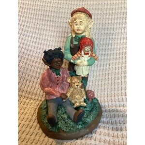 CP Smithshire Figurine Andrea & Theodora Elves #7313 Holding Doll Teddy Bear